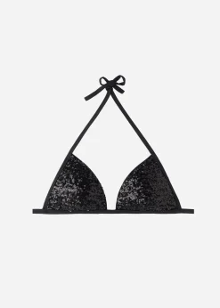 Bikini^Calzedonia Graduated Padded Triangle Bikini Top Cannes 650C - Black Sequin