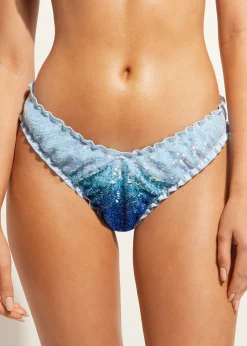 Bikini^Calzedonia High-Leg Brazilian Bikini Bottoms Seychelles 697C - Light Blue Degrade Sequin