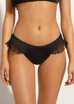 Bikini^Calzedonia High-Leg Brazilian Bikini Bottoms Singapore 701C - Black Ruffle