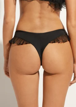 Bikini^Calzedonia High-Leg Brazilian Bikini Bottoms Singapore 701C - Black Ruffle