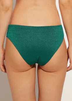 Bikini^Calzedonia High-Waisted Lame Bikini Bottoms Hollywood 651C - Shiny Green