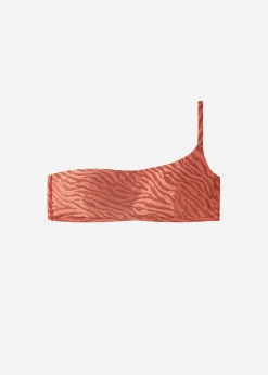 Bikini^Calzedonia Istanbul Zebra Print One-Shoulder Bandeau Bikini Top 688C - Brown Animal Print