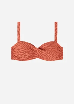 Bikini^Calzedonia Istanbul Zebra Print Padded Bandeau Bikini Top 688C - Brown Animal Print