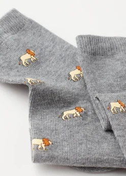 Short Socks^Calzedonia Kids' Animal Print Short Socks 9741 - Grey Lion Print