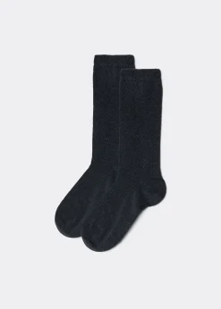 Long Socks^Calzedonia Kids' Breathable Cotton Long Socks 020 - Anthracite Grey Blend
