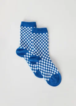 Short Socks^Calzedonia Kids' Check Short Socks 9652 - Blue Check