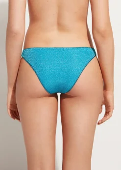 Bikini^Calzedonia Lame Bikini Bottoms Lisbona 706C - Turquoise Green Patchwork