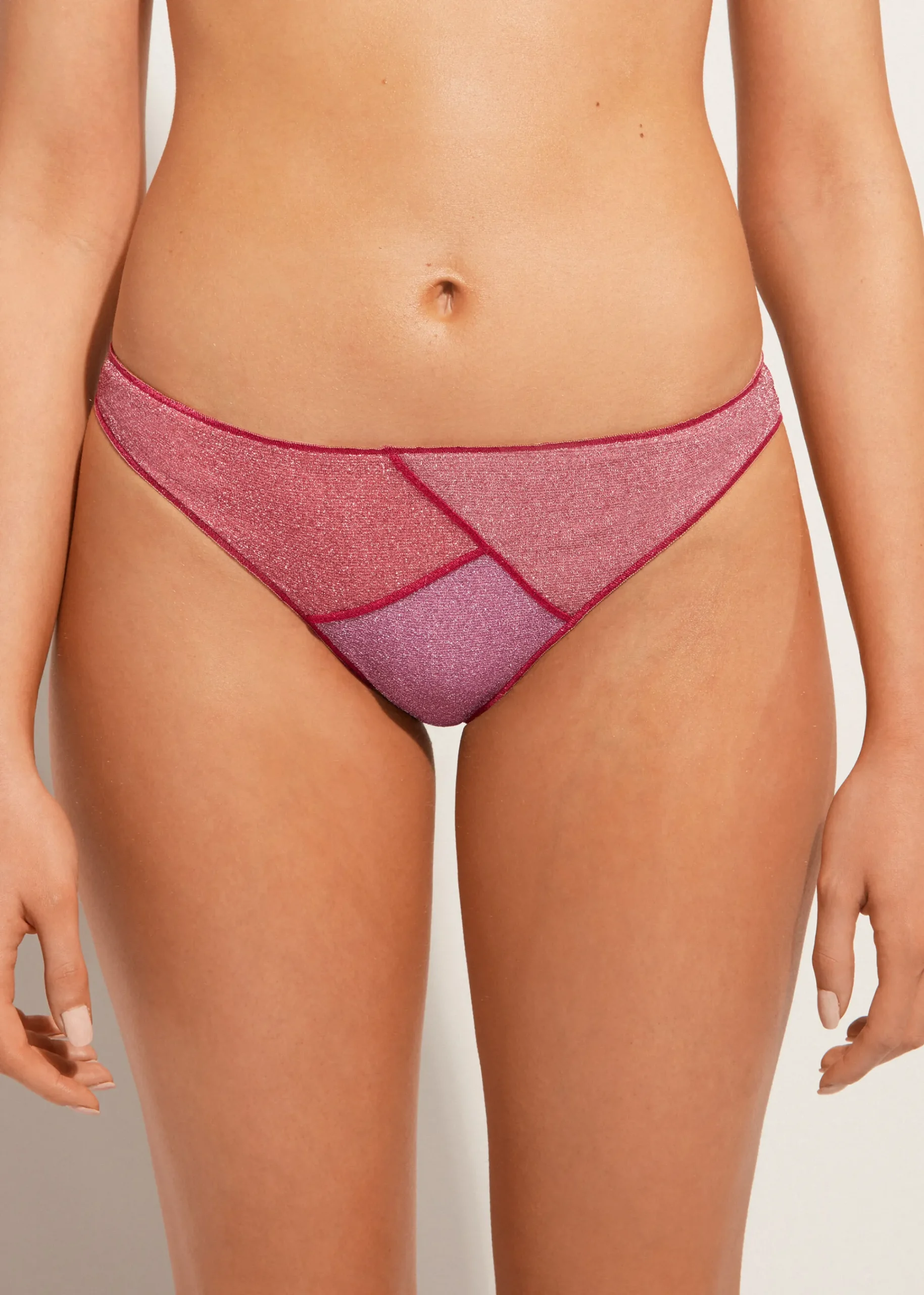 Bikini^Calzedonia Lame Bikini Bottoms Lisbona 692C - Patchwork Pink