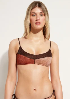 Bikini^Calzedonia Lame Brassiere Bikini Top Lisbona 707C - Brown Patchwork