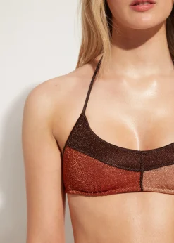 Bikini^Calzedonia Lame Brassiere Bikini Top Lisbona 707C - Brown Patchwork