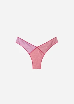 Bikini^Calzedonia Lame High-Leg Brazilian Bikini Bottoms Lisbona 692C - Patchwork Pink