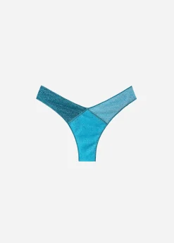 Bikini^Calzedonia Lame High-Leg Brazilian Bikini Bottoms Lisbona 706C - Turquoise Green Patchwork