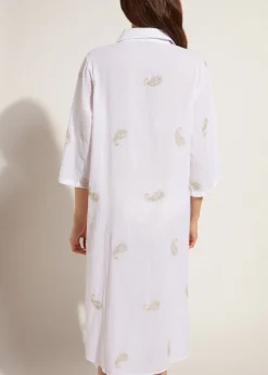 Beachwear^Calzedonia Lame Paisley Embroidery Midi Shirt 01 - White