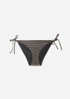 Bikini^Calzedonia Lame Tie Bikini Bottoms Hollywood 559C - Shiny Black