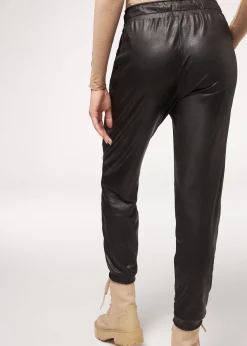 Trousers^Calzedonia Leather Effect Thermal Joggers 315C - Vintage Black