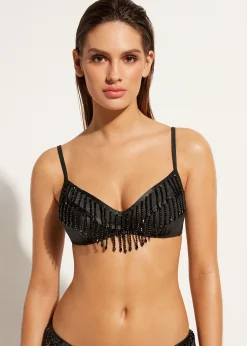Bikini^Calzedonia Lightly Padded Cropped Bikini Top Taipei 702C - Black Crystals