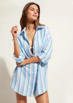 Beachwear^Calzedonia Linen Shirt 674C - Blue Stripes