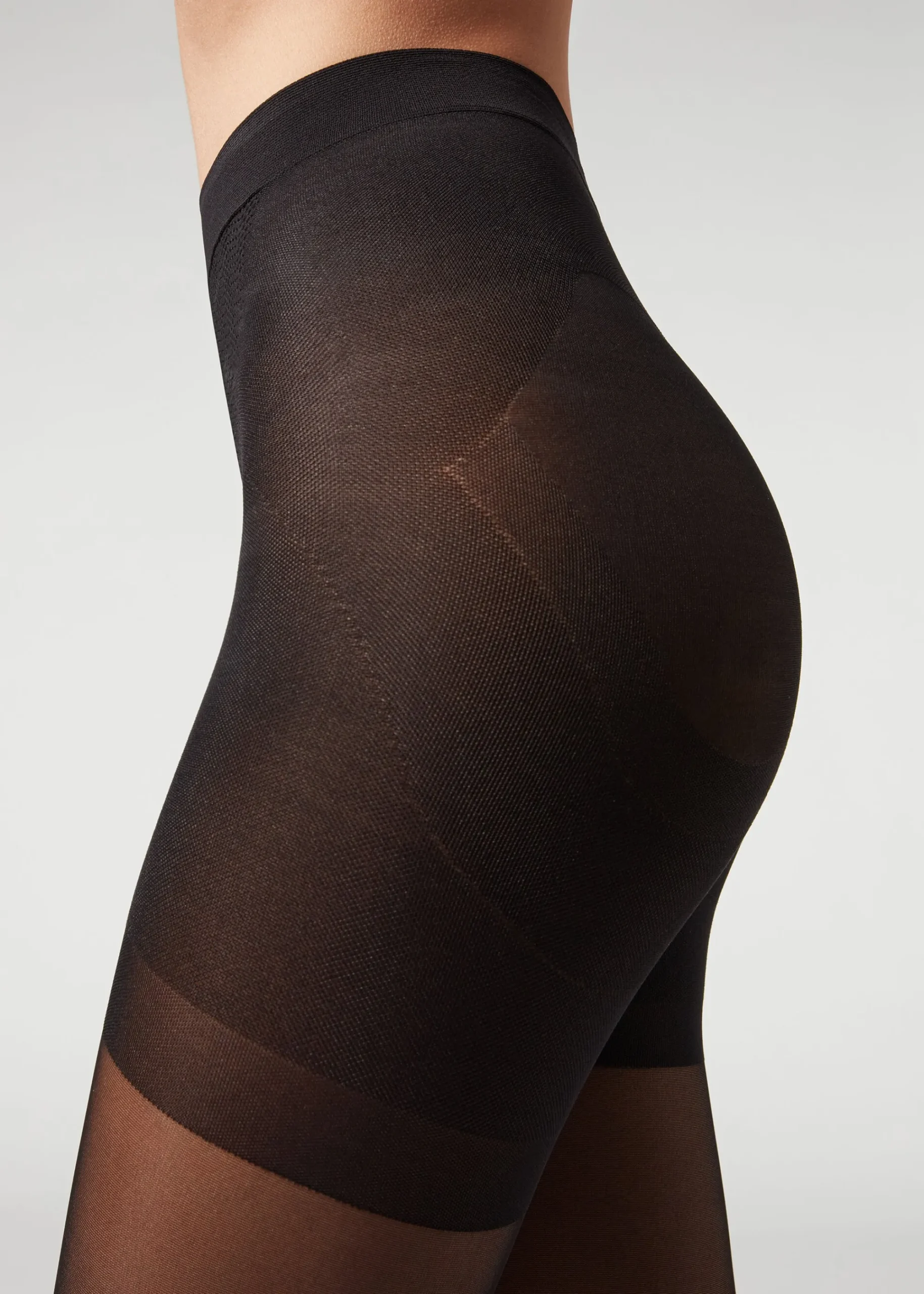 Patterned Tights^Calzedonia Longuette-Effect Total Shaper Tights 3698 - Black Longuette