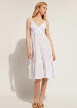 Beachwear^Calzedonia Macrame Lace Midi Dress With Flounced Skirt 01 - White