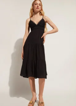 Beachwear^Calzedonia Macrame Lace Midi Dress With Flounced Skirt 06 - Black
