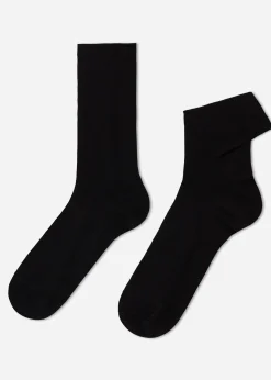 Short Socks^Calzedonia Men's Bandless Cotton Short Socks 019 - Black
