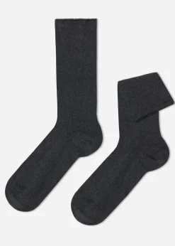 Short Socks^Calzedonia Men's Bandless Cotton Short Socks 020 - Anthracite Grey Blend