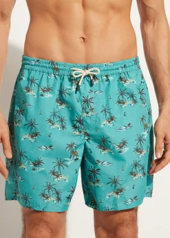 Boxer Shorts^Calzedonia Men's Boxer Swim Shorts Formentera 660C - Palm Tree Pattern