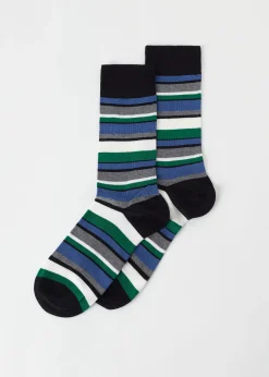 Short Socks^Calzedonia Men's Colourful Striped Crew Socks 9730 - Righe Nero