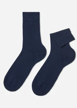 Short Socks^Calzedonia Men's Crew Warm Cotton Socks 767 - Dark Denim Blue