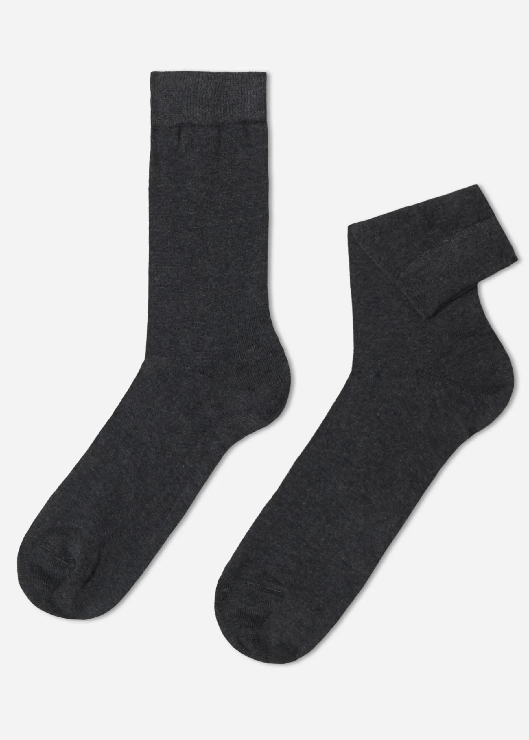 Short Socks^Calzedonia Men's Crew Warm Cotton Socks 020 - Anthracite Grey Blend
