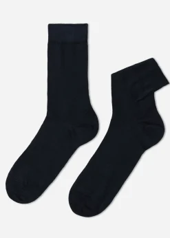 Short Socks^Calzedonia Men's Crew Warm Cotton Socks 016 - Blue