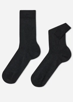 Short Socks^Calzedonia Men's Crewstretch Cotton Socks 020 - Anthracite Grey Blend