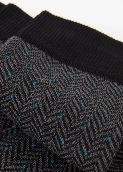 Short Socks^Calzedonia Men's Geometric Pattern Crew Socks 9734 - Black Herringbone