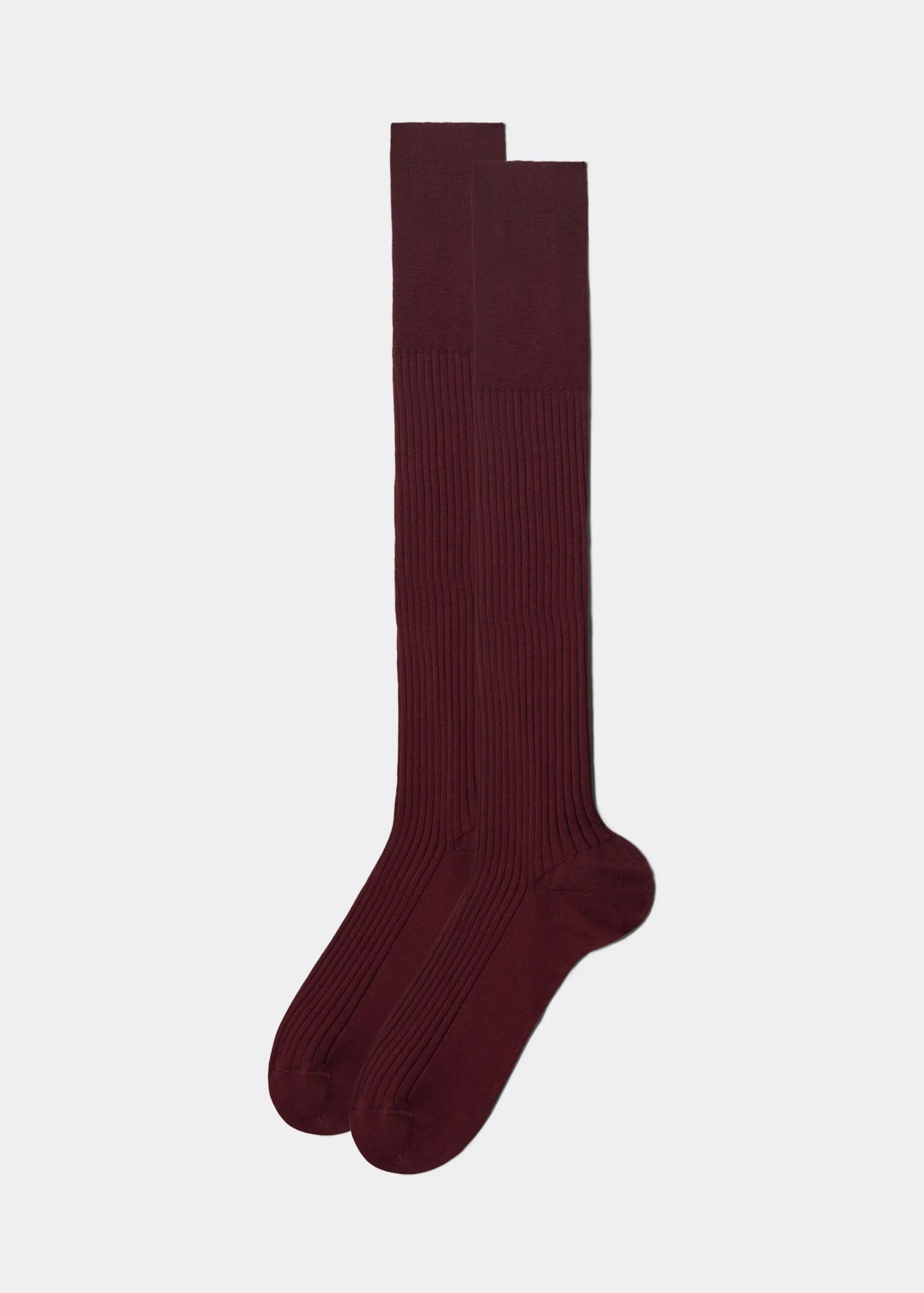 Long Socks^Calzedonia Men's Long Ribbed Lisle Thread Socks 810 - Burgundy Red