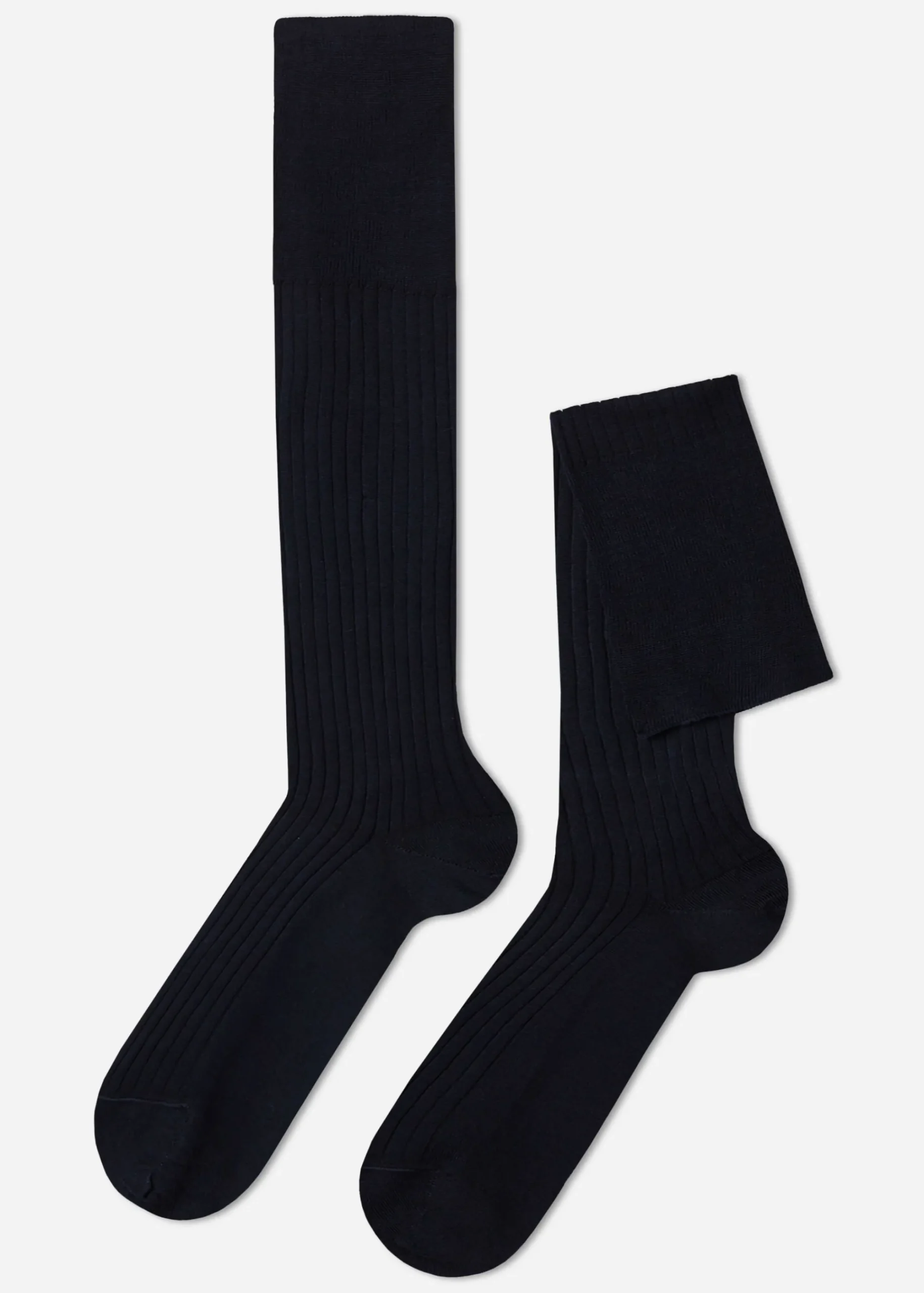 Long Socks^Calzedonia Men's Long Ribbed Lisle Thread Socks 016 - Blue