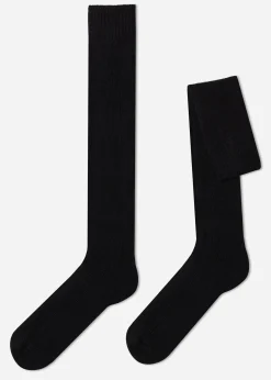Long Socks^Calzedonia Men's Long Ribbed Socks With Wool And Cashmere 019 - Black