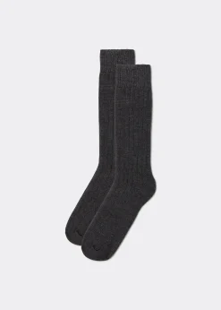 Short Socks^Calzedonia Men's Short Ribbed Socks With Wool And Cashmere 711 - Charcoal Grey Blend
