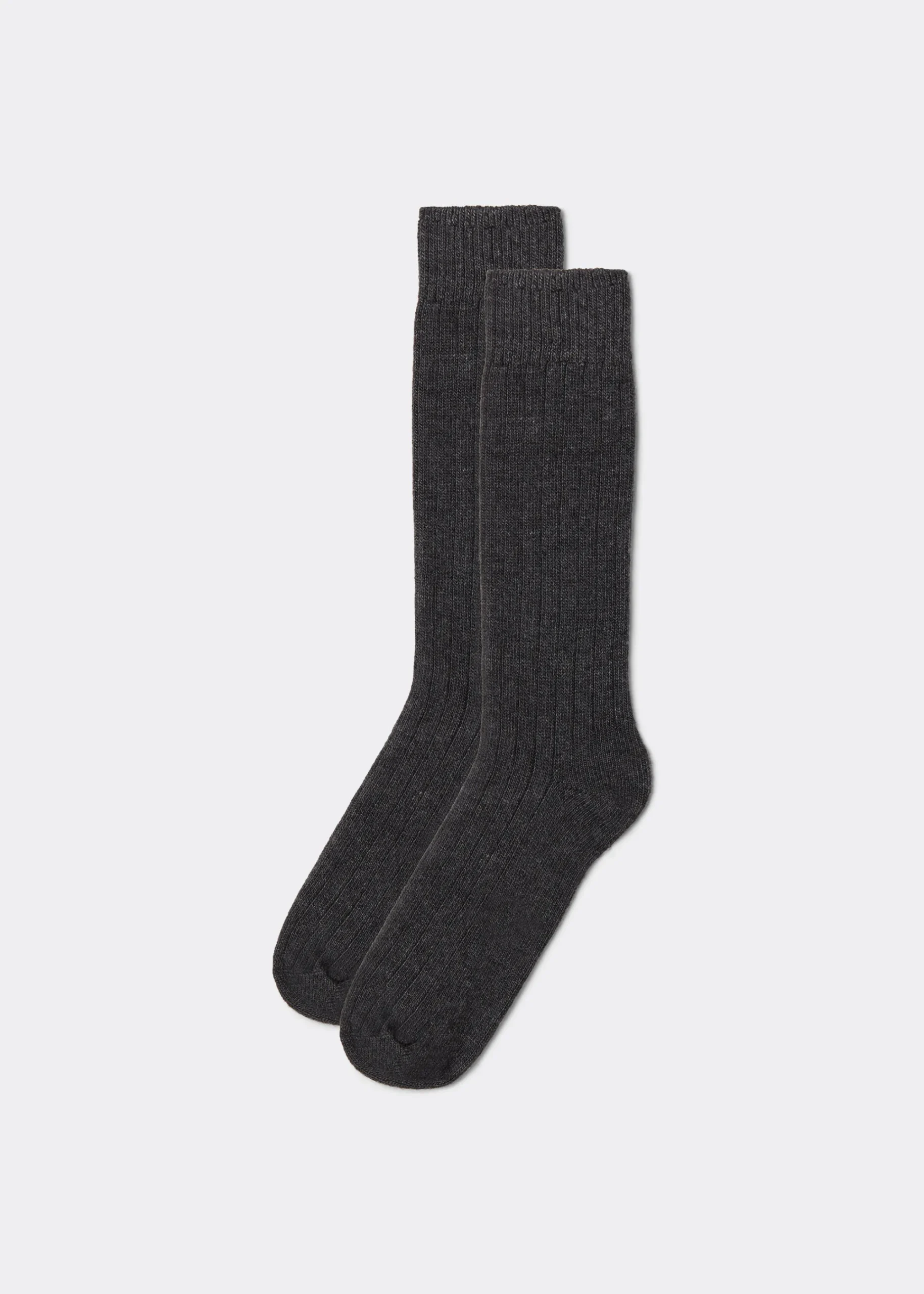 Short Socks^Calzedonia Men's Short Ribbed Socks With Wool And Cashmere 711 - Charcoal Grey Blend