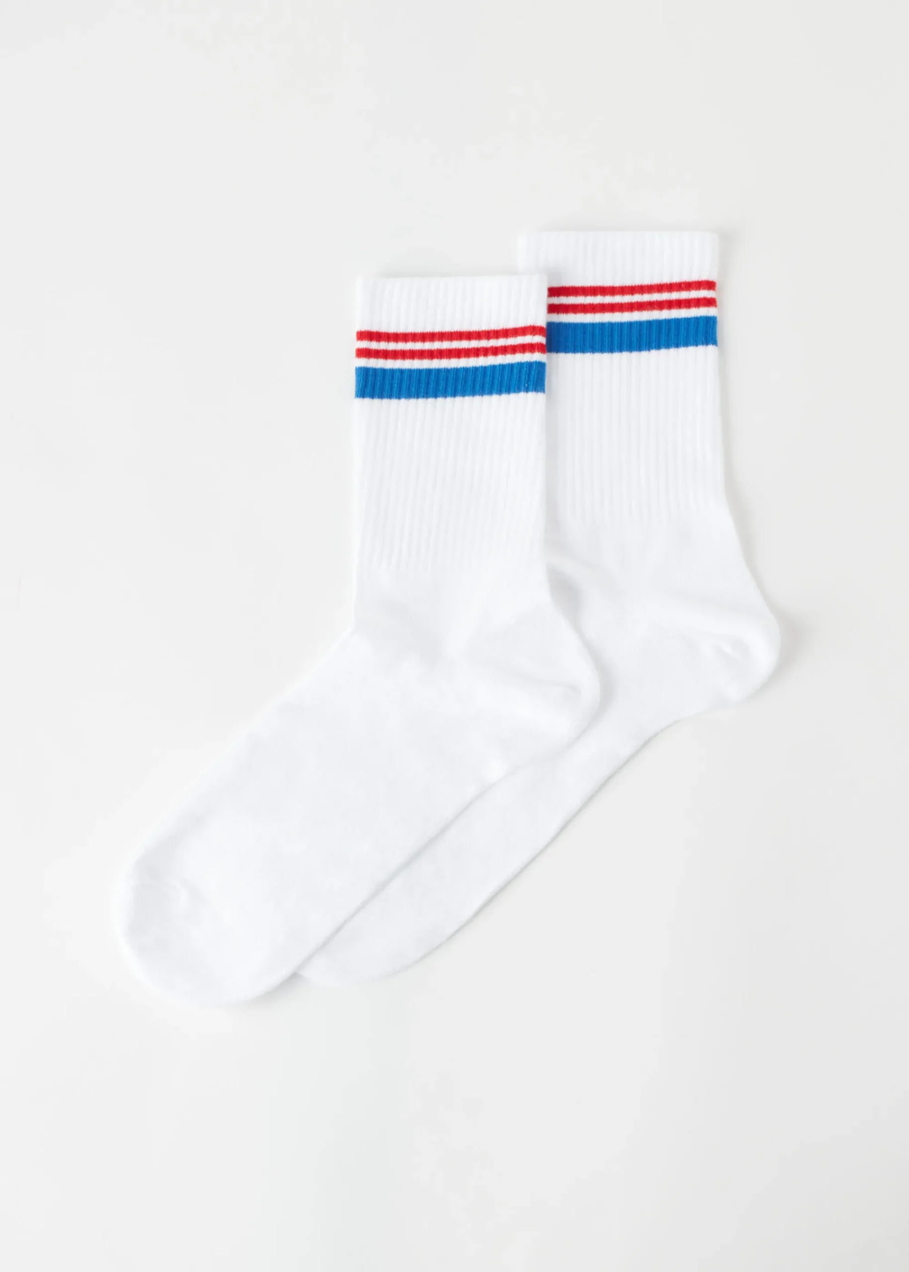 Short Socks^Calzedonia Men's Stripe Motif Crew Socks 9716 - White Stripe