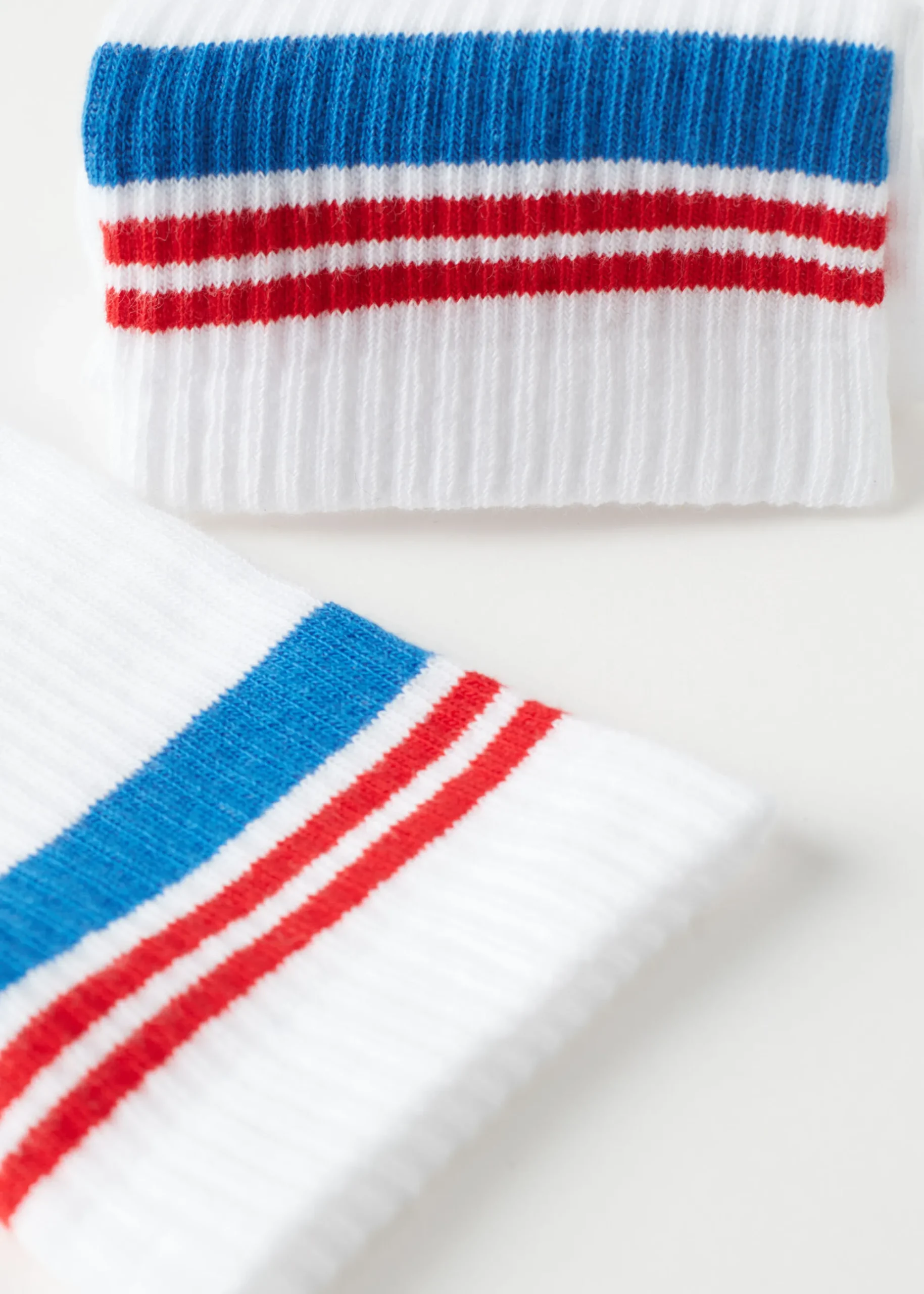 Short Socks^Calzedonia Men's Stripe Motif Crew Socks 9716 - White Stripe