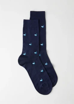 Short Socks^Calzedonia Men's Summer Print Crew Socks 9722 - Sea Blue Mask Print