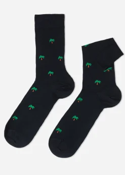 Short Socks^Calzedonia Men's Summer Print Crew Socks 9718 - Blue Palm Print
