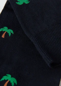 Short Socks^Calzedonia Men's Summer Print Crew Socks 9718 - Blue Palm Print