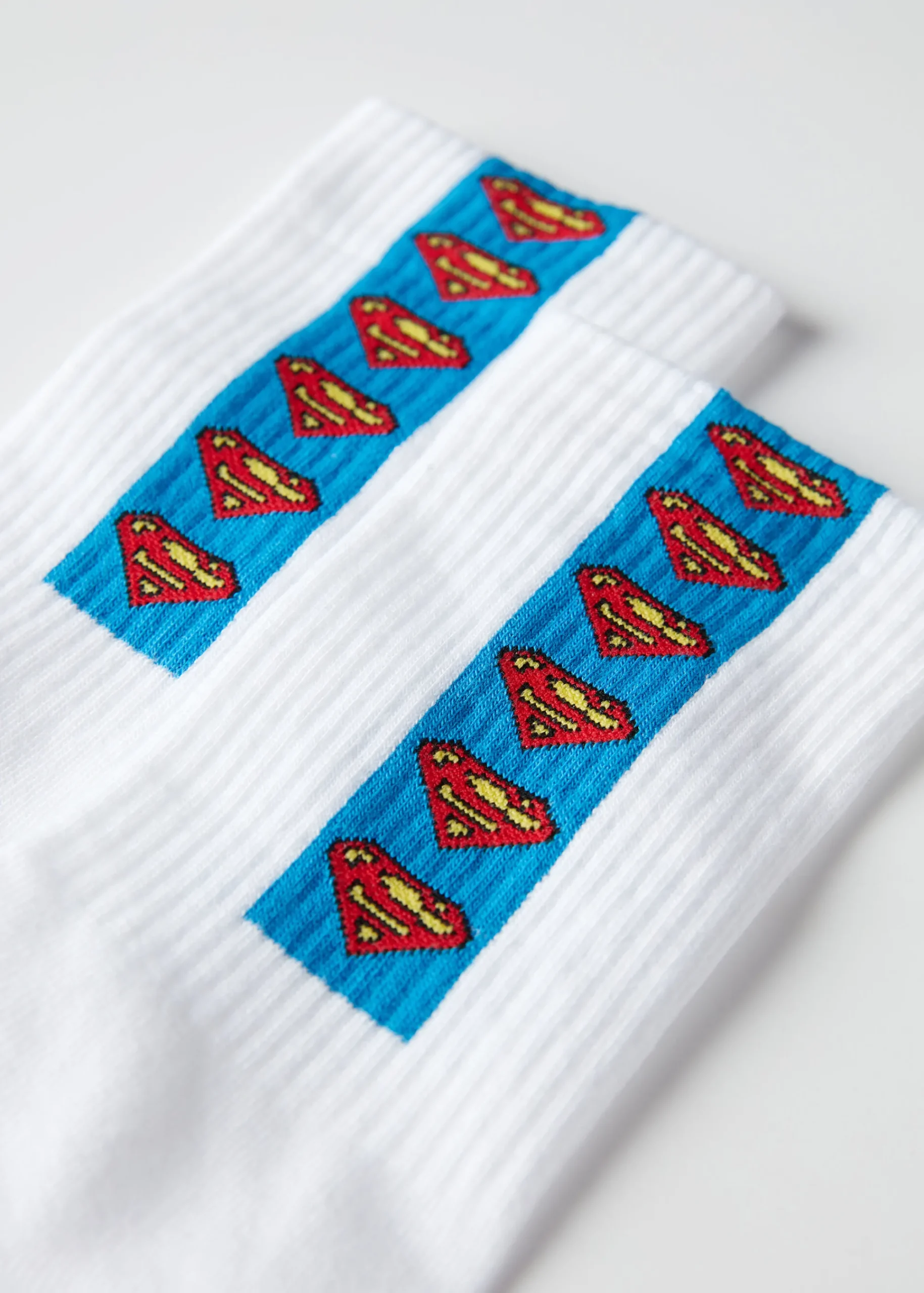 Short Socks^Calzedonia Men's Superman Crew Socks 9707 - White Stripe Superman