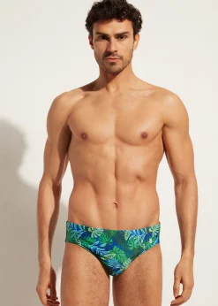 Briefs^Calzedonia Men's Swim Shorts Rio 677C - Leaf Pattern
