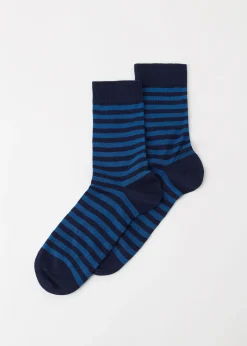 Short Socks^Calzedonia Men's Two-Tone Striped Crew Socks 9713 - Two-Tone Blue Stripe