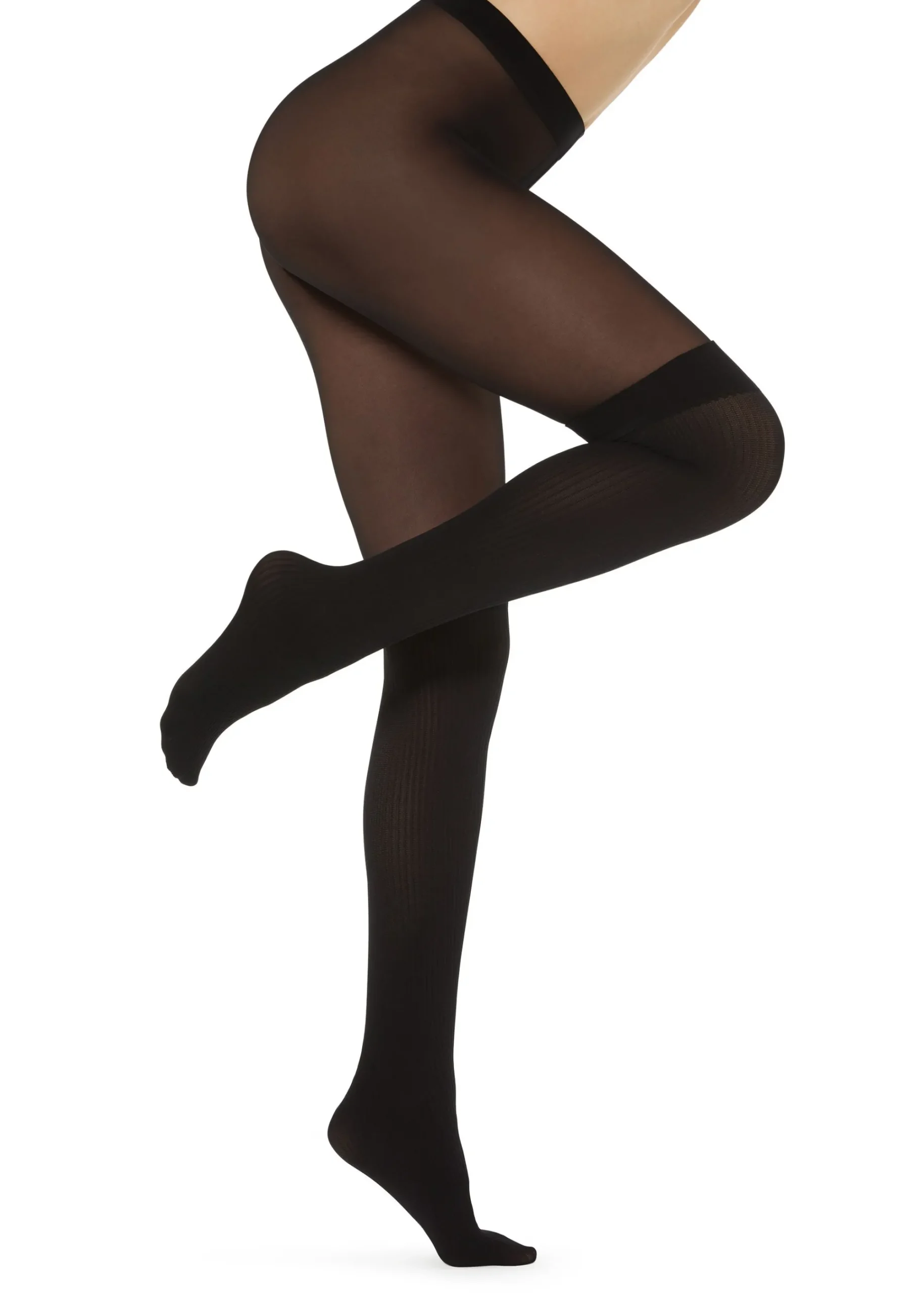 Patterned Tights^Calzedonia Mock Over The Knee Ribbed Tights 019 - Black