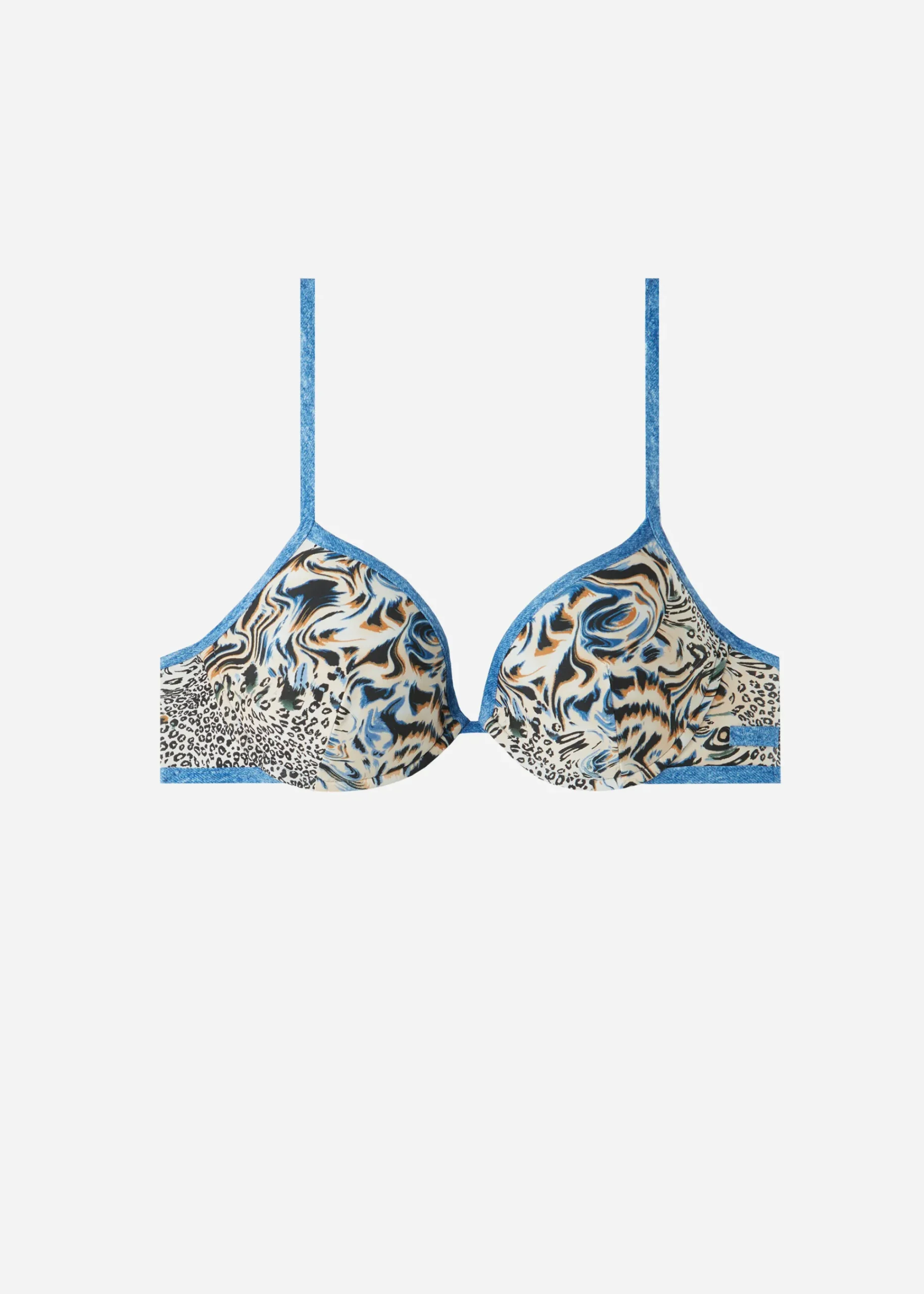 Bikini^Calzedonia Mykonos Animal Print Padded Triangle Bikini Top 690C - Denim Blue Animal Print