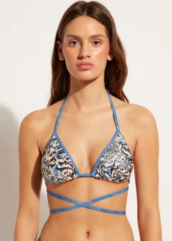 Bikini^Calzedonia Mykonos Double Face Animal Print Triangle Bikini Top 690C - Denim Blue Animal Print
