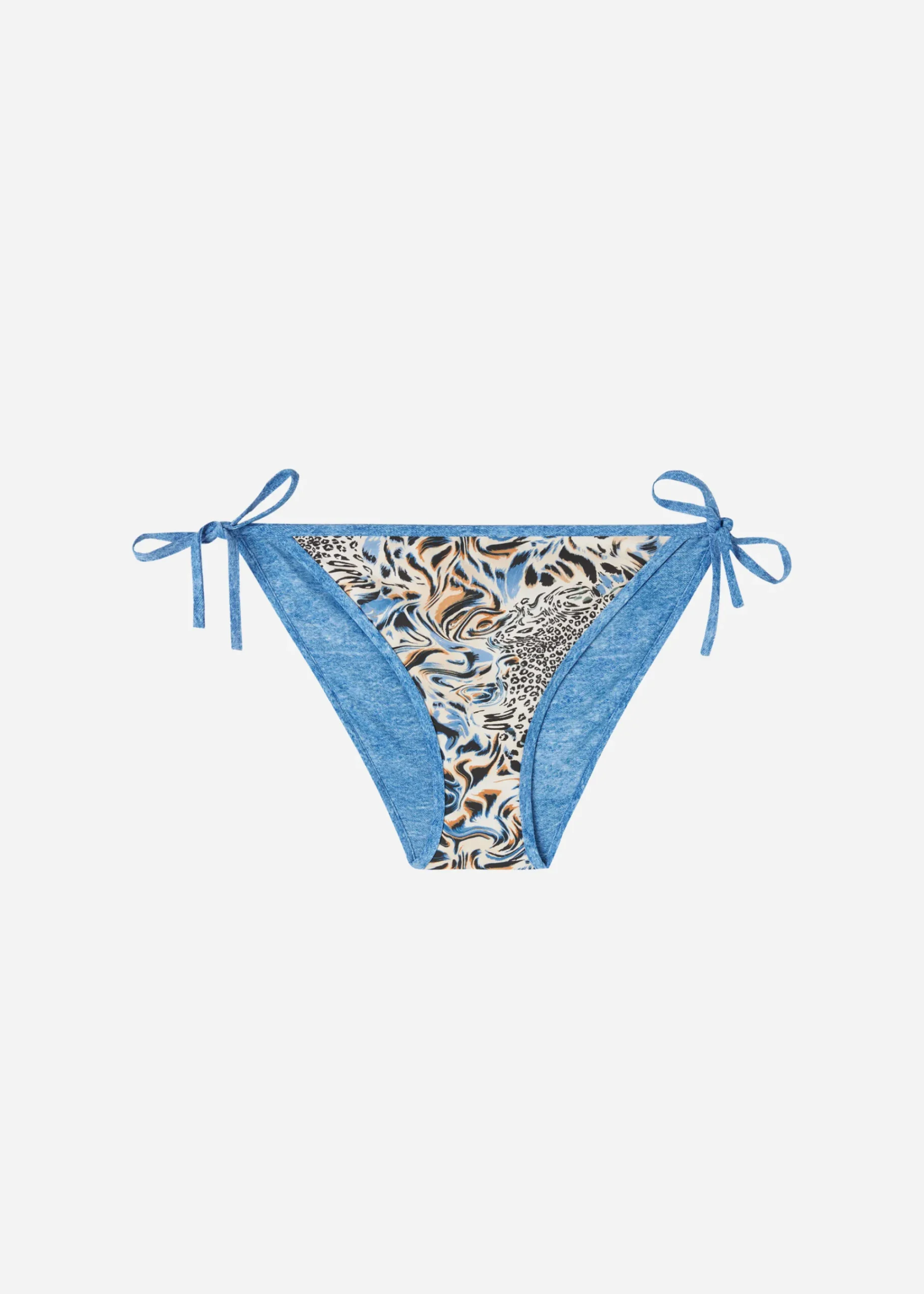 Bikini^Calzedonia Mykonos Double Face Bow Bikini Bottoms 690C - Denim Blue Animal Print